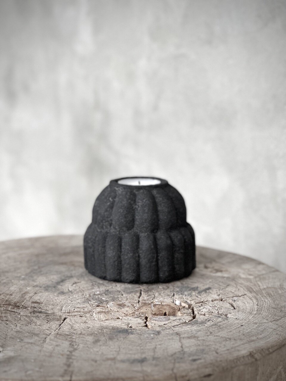 WATI stone tealight candle holder, black antique