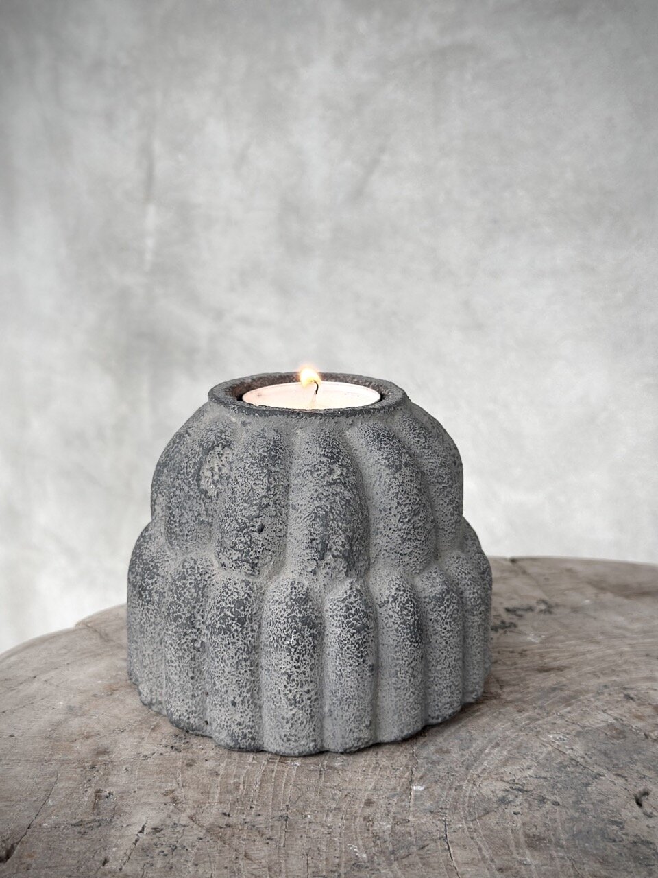 WATI stone tealight candle holder, grey wash